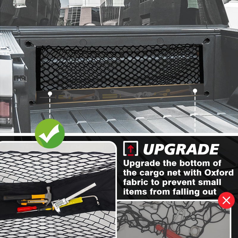Muslogy Truck Bed Cargo Net Compatible with Rivian R1T 2022-2024 2025 Accessories Storage Organizer Pickup Truck Bed Envelope Style Cargo Net with Heavy Duty Carabiners - Image 5